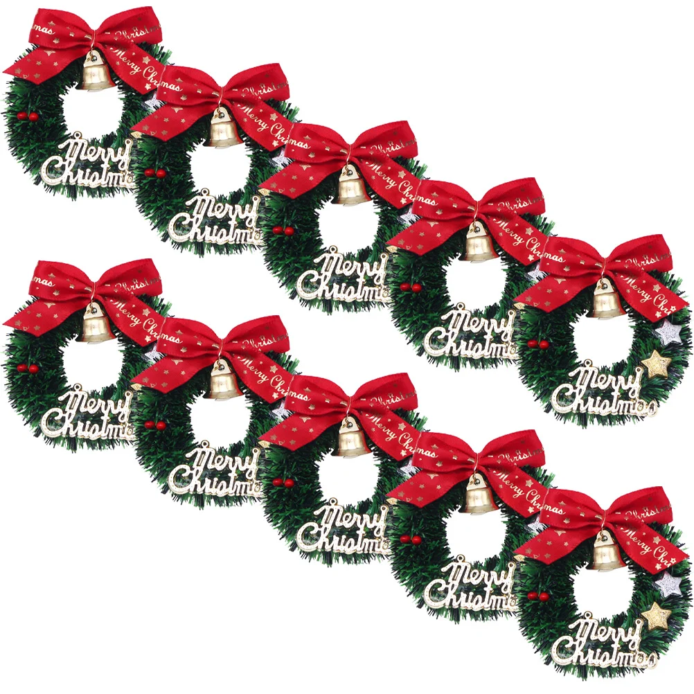 

10 Pcs Christmas Wreath Miniature House Bow Toy Accessories Garland Toys Cloth Decor Wreaths Simulated Garlands Centerpiece