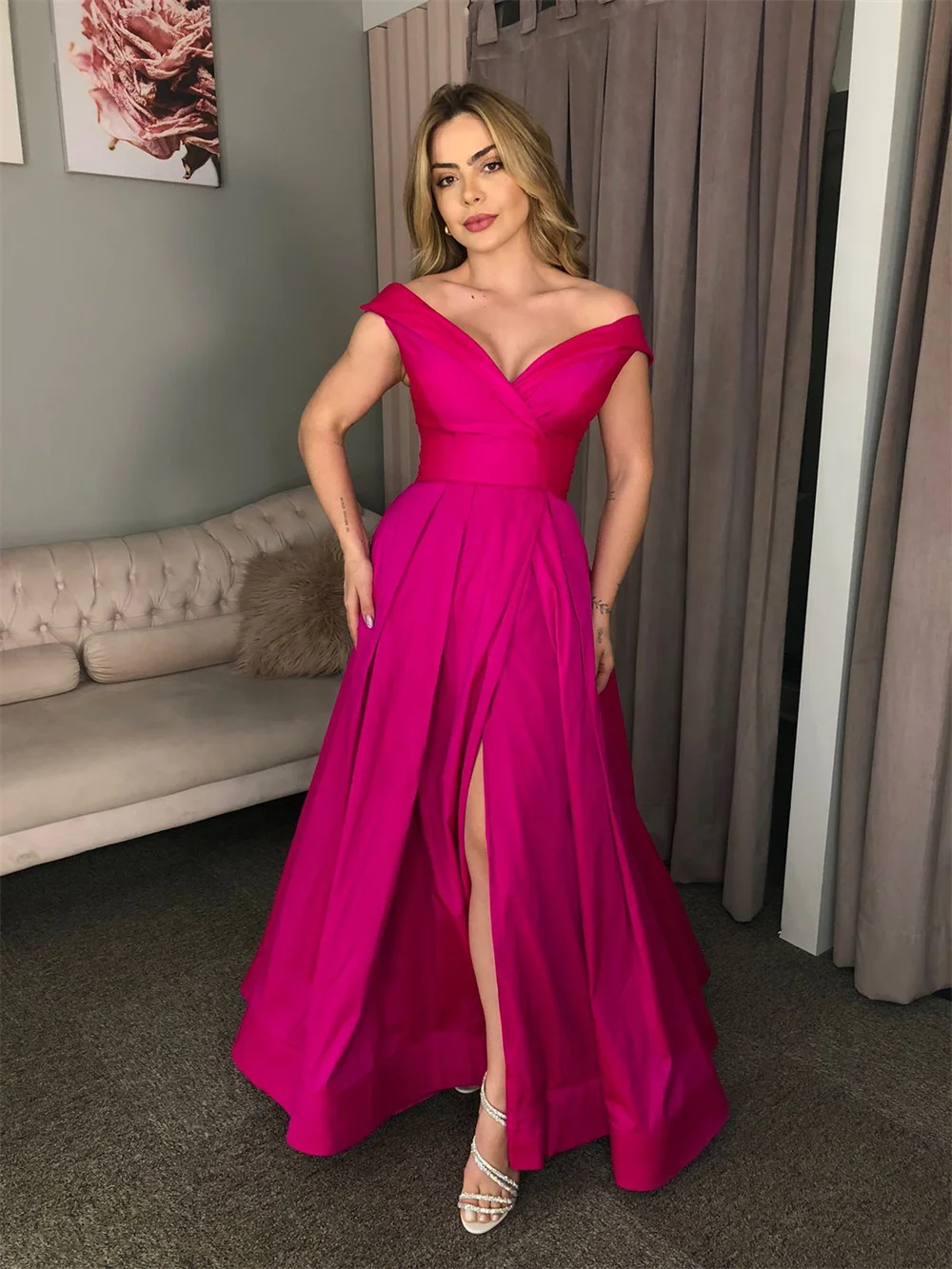 

Женское платье для выпускного Cathy, блестящее розовое ТРАПЕЦИЕВИДНОЕ ПЛАТЬЕ с открытой спиной, глубоким V-образным вырезом, для вечеринки