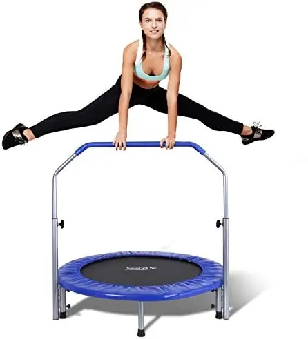 

Portable & Foldable Trampoline - 40" in-Home Mini Rebounder with Adjustable Handrail, Fitness Body Exercise - SLSPT409,