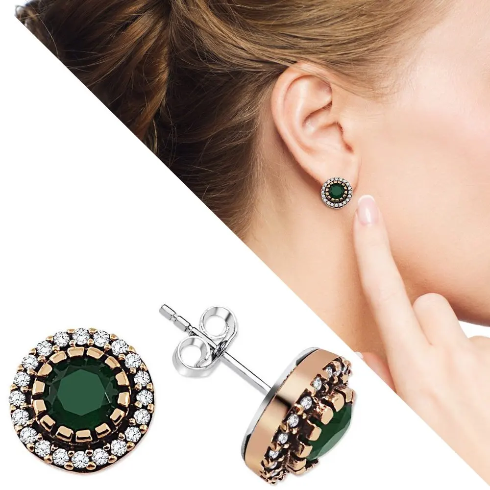 

Nipora Green Zircon Stone Round Design 925 Sterling Silver Women Earrings