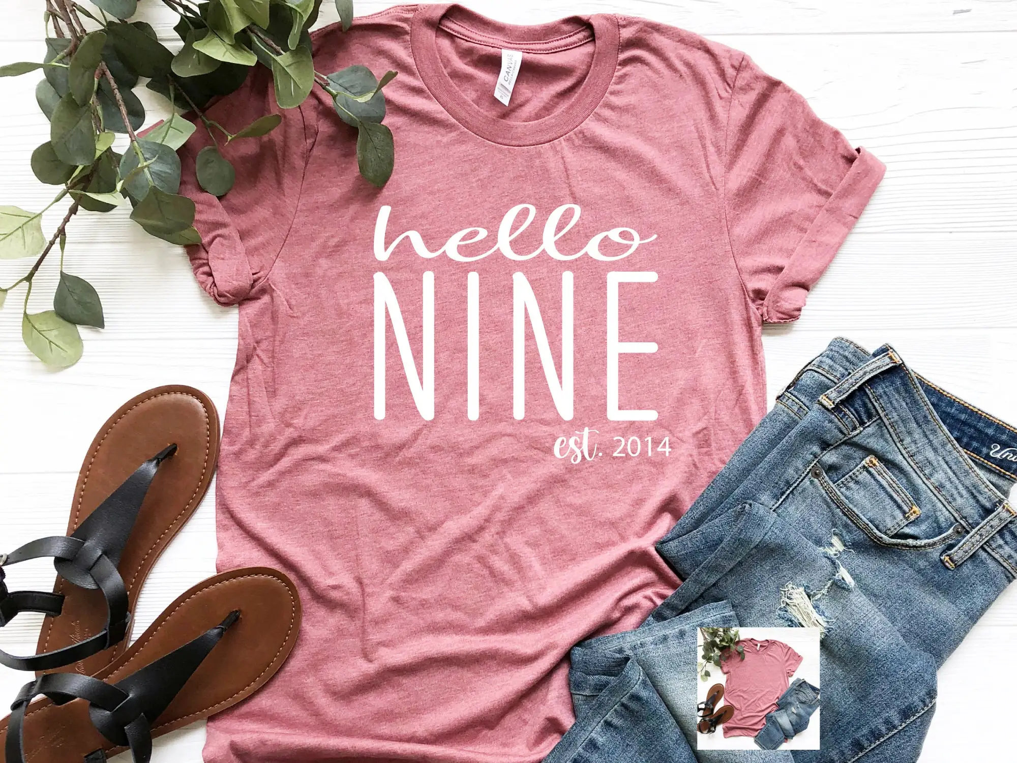 Футболка Hello Nine 9 день рождения Est 2014 девятый для девочек Bday