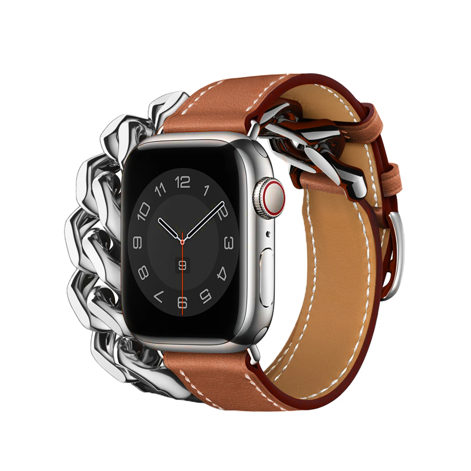 Leather Gourmette Metal Double Tour for Apple Watch Band Ultra Series 8 7 6 SE 54 Genuine Leather Strap for IWatch 41 45mm 49MM