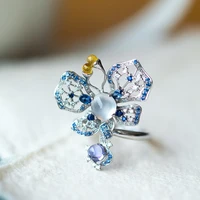 2022 new jewelry luxury silver plated wedding butterfly blue gem ring charm womens party exquisite jewelry gifts accessories
