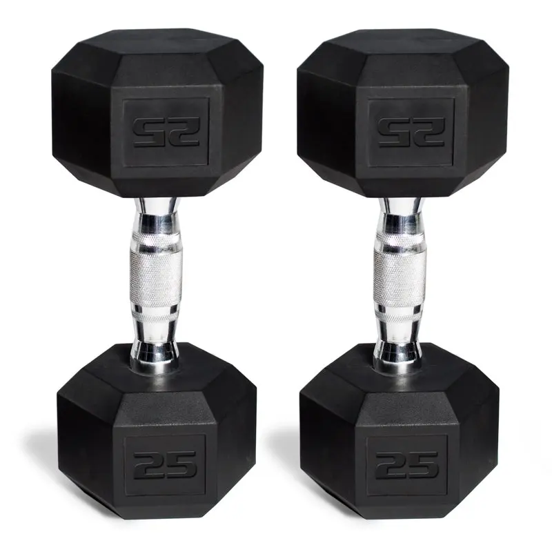 

50 lb Rubber Hex Dumbbell Weight Set, Includes 2 x 25lb Dumbbells