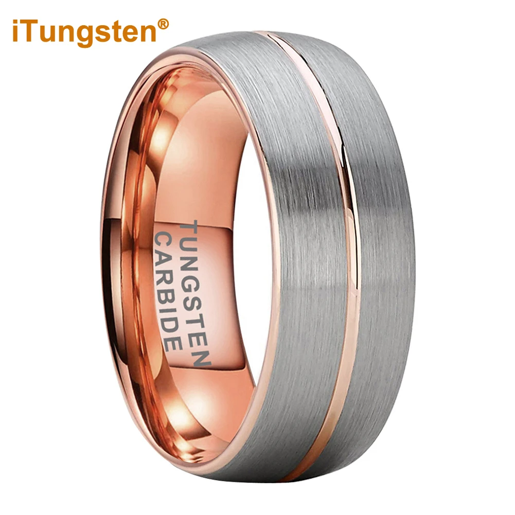 

iTungsten 8mm Rose Gold Tungsten Carbide Ring for Men Women Fashion Engagement Wedding Band Domed Brushed Finish Comfort Fit