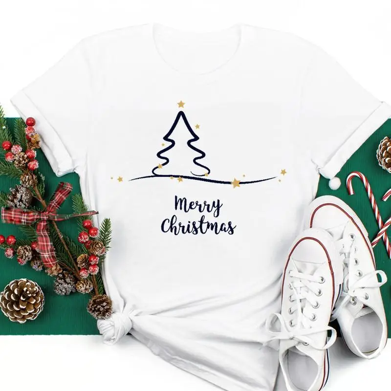 

Женские праздничные футболки с графическим рисунком на Рождество и новый год, Модный женский топ в стиле 90-х, Милая футболка, праздничная фу...