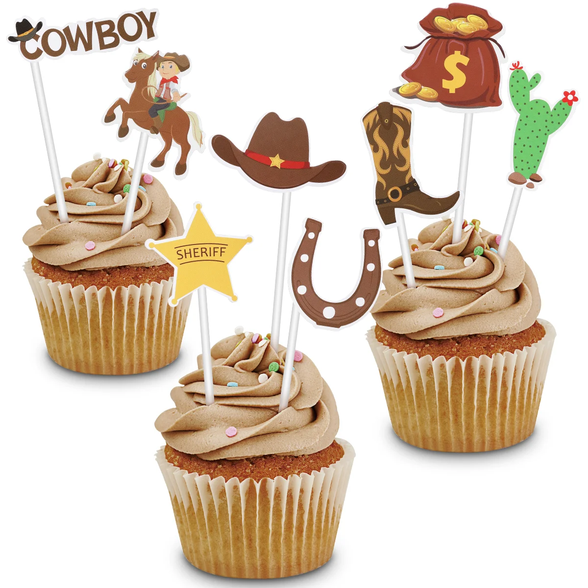 

72PCS Baby Shower Toppers Toppers for Kids Cartoon Cake Picks Cupcake Decoration Cowboy Cupcake Toppers