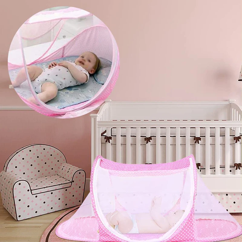 

Baby Mosquito Net Toddler Baby Mosquito Net Solid Color skin-friendly Portable Baby Bed Travel Cot Foldable Crib With Mattress