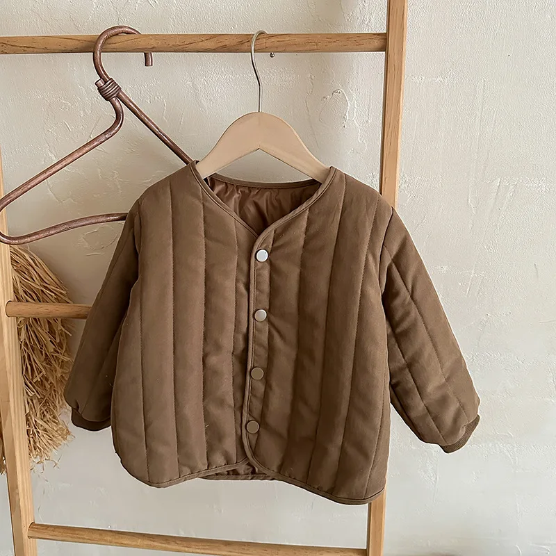 Пуховик теплый однотонный для мальчиков и девочек легкий пуховик с круглым