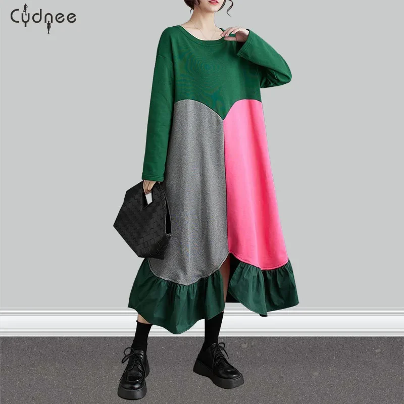 Модное женское платье-рубашка в стиле пэчворк большого размера