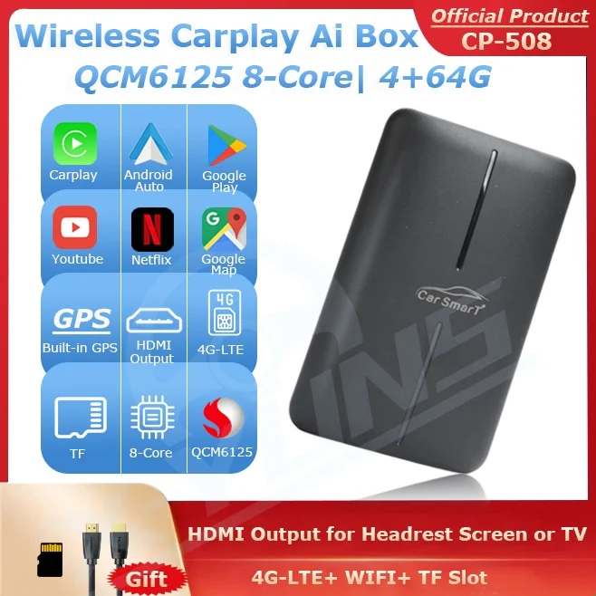 

Wireless CarPlay Ai Box Android Auto OS 10.0 Qcm6125 4+64G 8 Core Netflix Youtube Car Play for Benz AUDI Volvo Ford Toyota Kia