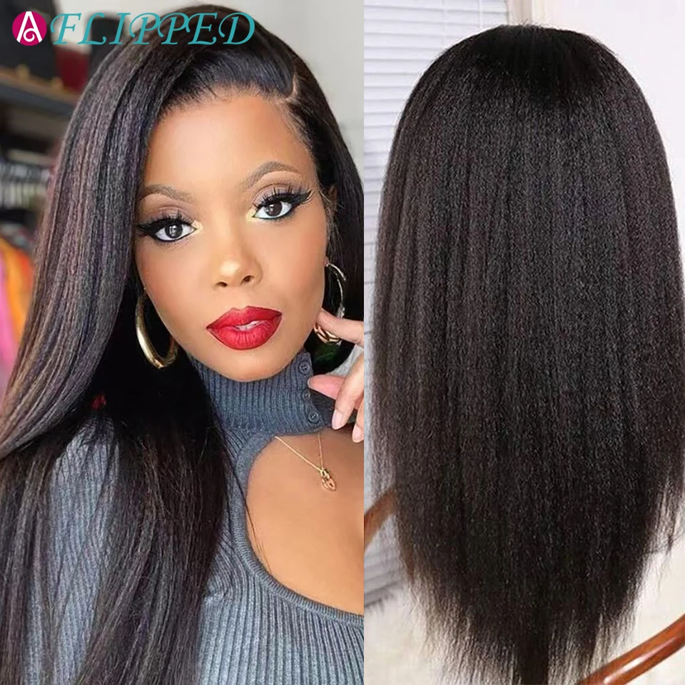 

Brazilian Kinky Straight Lace Part Front Human Hair Wigs 13x4 Lace Frontal Wigs 28 Inches Remy Hair Wig 150% Density