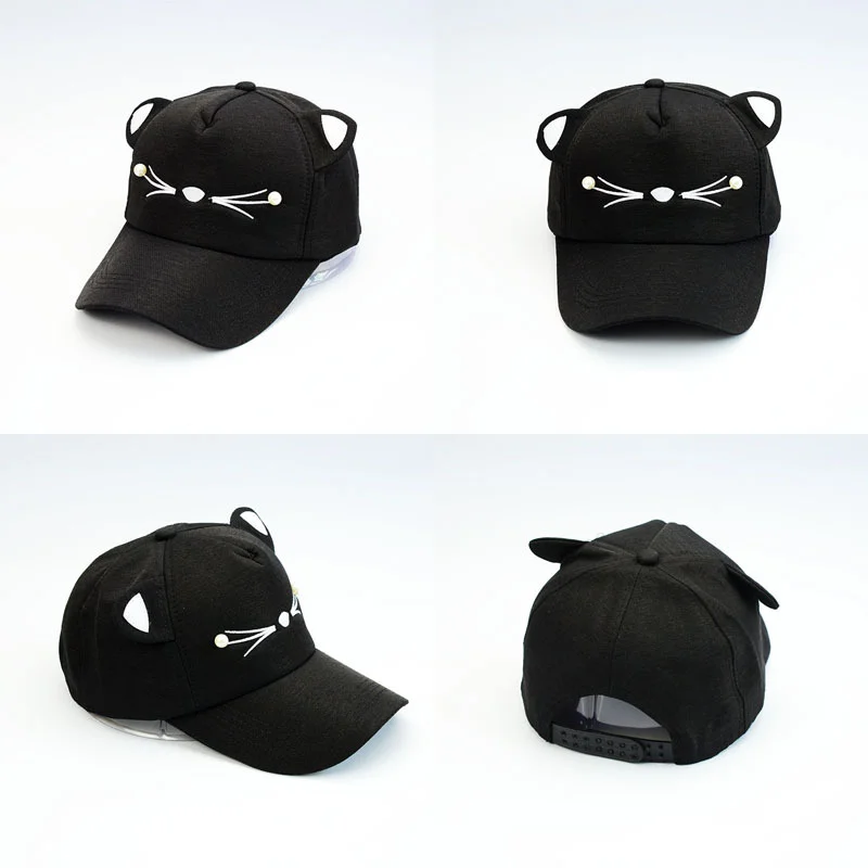 Бейсболка с кошачьими ушками для девочек однотонная регулируемая бейсболка