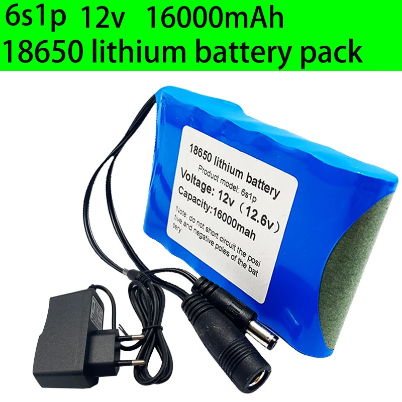 

Draagbare Super 12V 6S1P 16000Mah Batterij Oplaadbare Lithium Ion Batterij Capaciteit Dc 12.6V 16Ah Cctv Cam Monitor + Lader