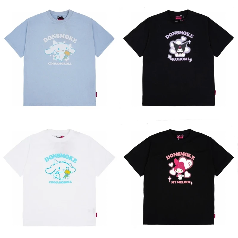

Футболка Kuromi Cinnamoroll My Melody для девушек, летняя Милая мультяшная кавайная Удобная дышащая трендовая парная футболка с коротким рукавом