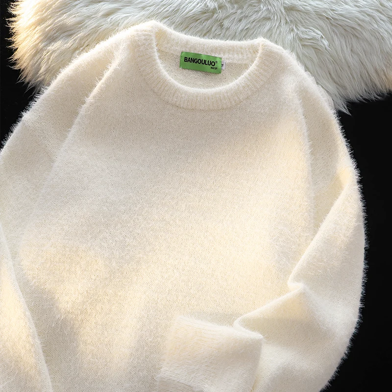 Japan fashion Simple Basic Model Solid Round neck sweater Women 2024 Winter Loose All-Match Couple look Knit Top