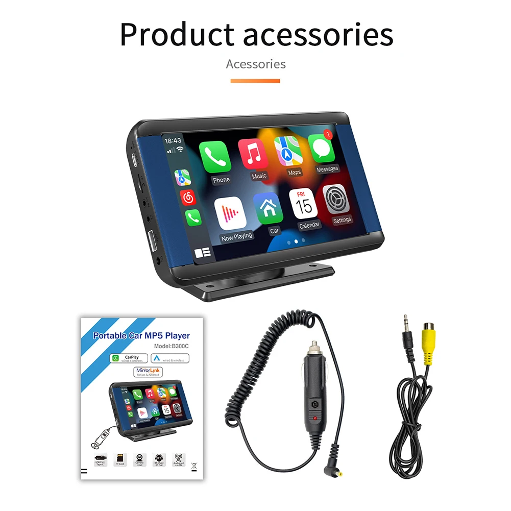 

7\" HD Built-in Carplay Monitor Car Stereo Radio GPS Bluetooth MP5 Player Wifi Video Player Host Power Cord