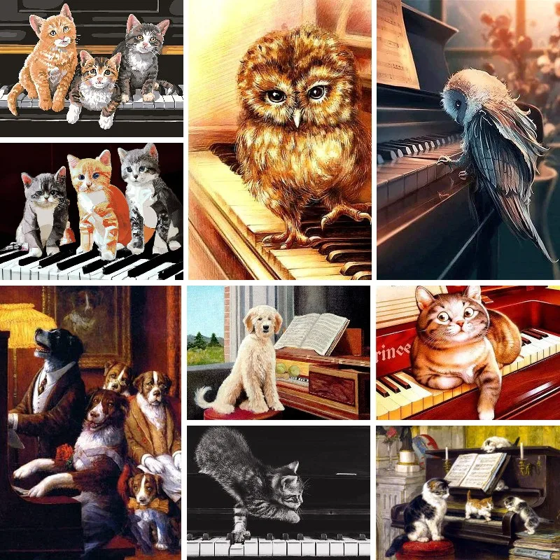 

Diamond Embroidery Piano Cat Art Animals Diamond Painting By Number Kits Mosaic Full Square Cross Stitch 5D DIY Decor