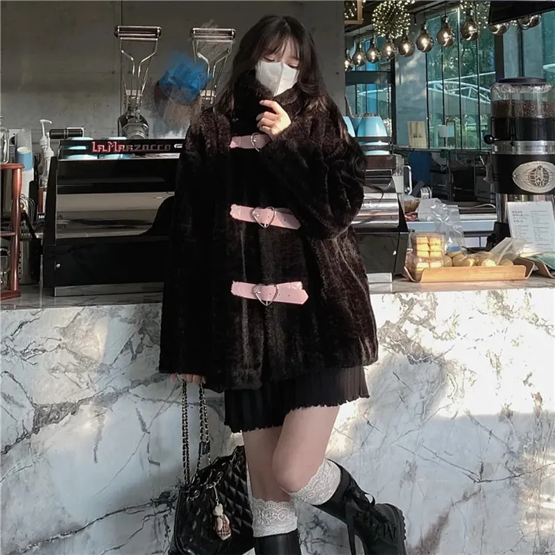

Faux Lamb Wool Short Coat Women Casual Long Sleeve Black Jacket Autumn Winter Korean Fashion Turndown Collar Thicken Outerwear