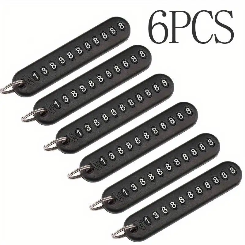 

6 шт., черный номерной знак телефона, автомобильный ключ, анти-потерянный брелок, украшение, брелок, кронштейн, брелок с номером телефона, автомобильные аксессуары