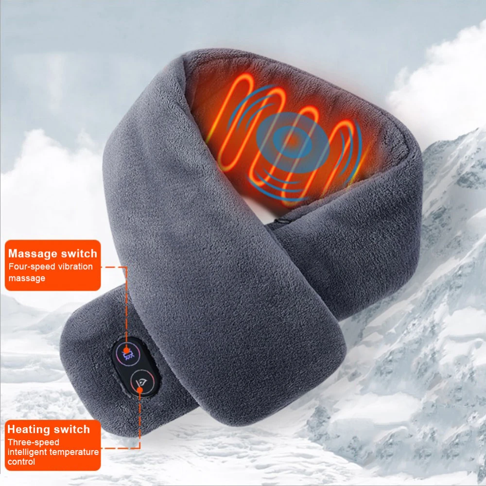 

New USB Heated Winter Scarf Men and Women Shawl Foreign Trade Smart Heating Solid Color Vibration Massage Scarf Waterproof