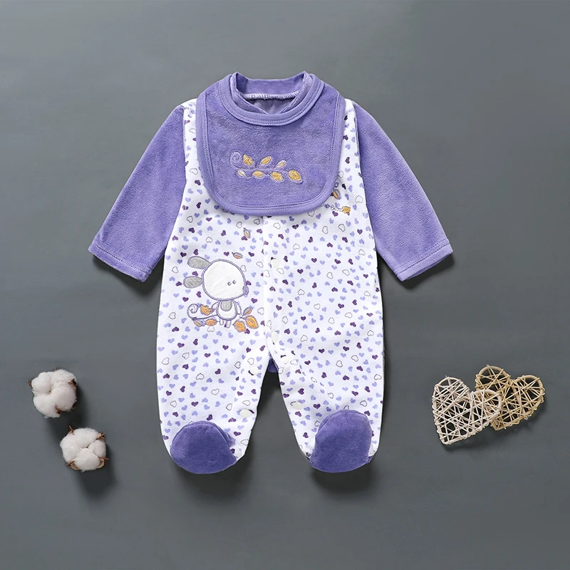 Newborn Clothing 0 12 Months Fox Love Spot Pattern Walking Clothes with Saliva Towel for Boys and Girls in Winter