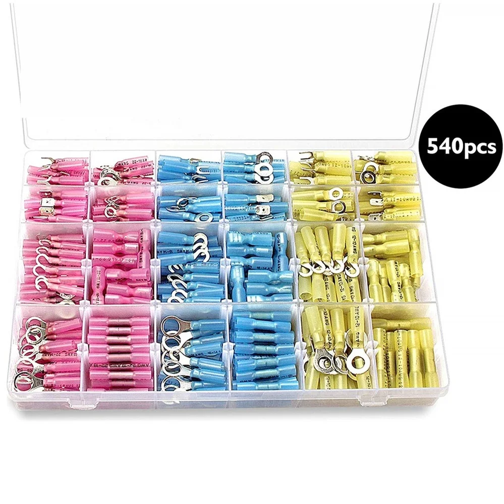 

540 шт. термоусадочный контактный разъем, электрические изолированные обжимные кольца, стыковые клеммы, водонепроницаемые морские автомоби...