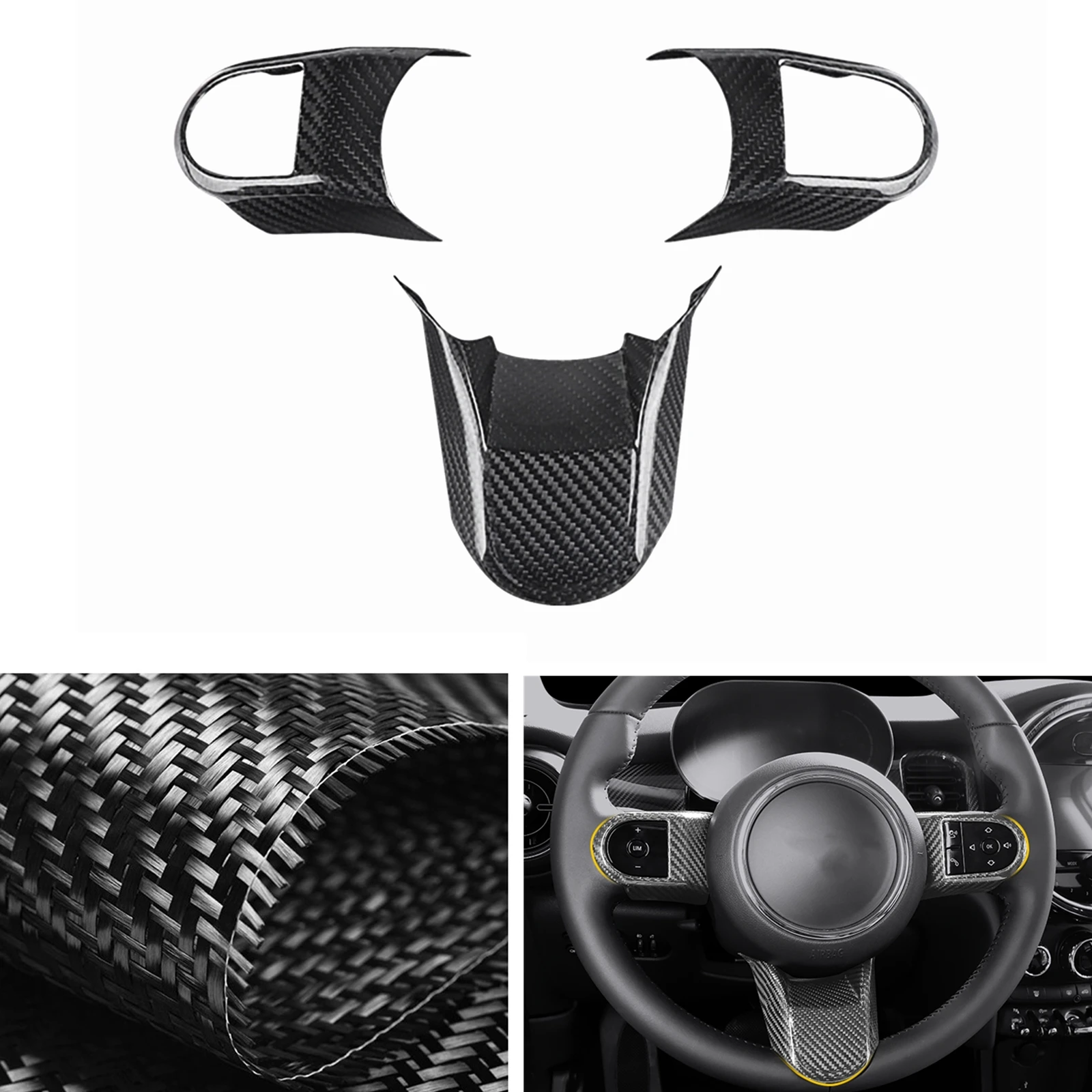

3PCS Carbon Fiber Car Gear Steering Wheel Sticker Panel Cover Trim Frame For BMW MINI Cooper F55 F56 F57 2021-2022 Base Version