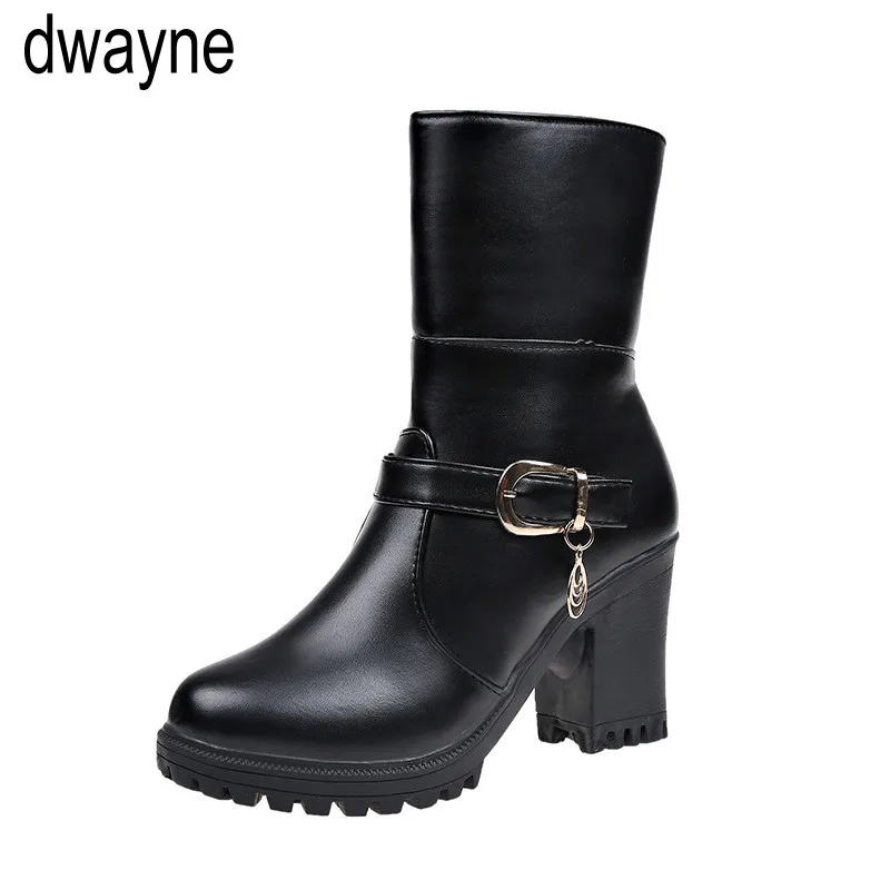 

Женские кожаные ботинки на высоком каблуке, черные ботинки со складками, сохраняющие тепло, efg56, 2021