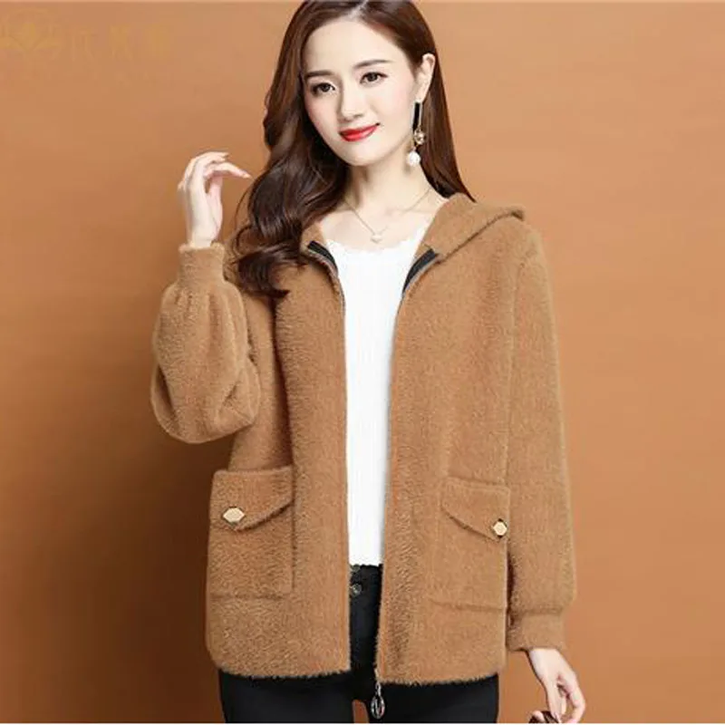 Parkas Women's Outdoors Coats 2022 Winter Faux Fur Imitation Mink Velvet Zipper Splicing Hooded Cardigan Casual Jackets Woman