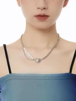 timeless wonder glam natural pearl laser rhinestone heart necklace for women designer jewelry korean trendy gift prom gift 3235
