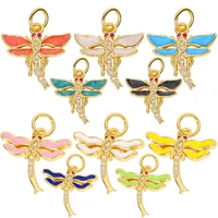 juya 18k gold plated handmade colorful painted enamel dragonfly charms for women kid fashion pendant handicraft making supplies