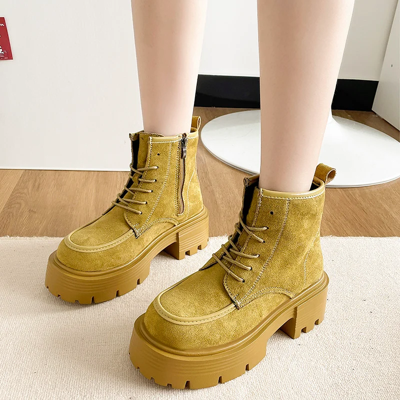 

Rock Shoes Women Round Toe Boots Women's Winter Shoes Retro Solid Color Women Boots Fashion Thick Soled Versatile Boots Women