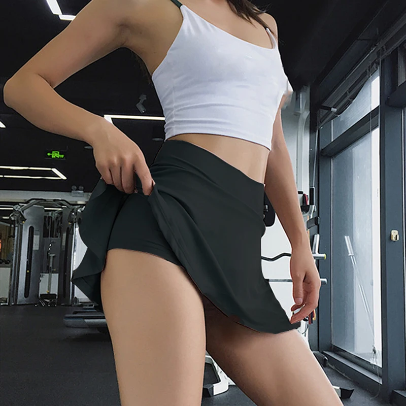 

2022 Sports Tennis Yoga Skorts Fitness Short Skirt Badminton Breathable Quick Drying Women Sport Anti Exposure Tennis Skirt