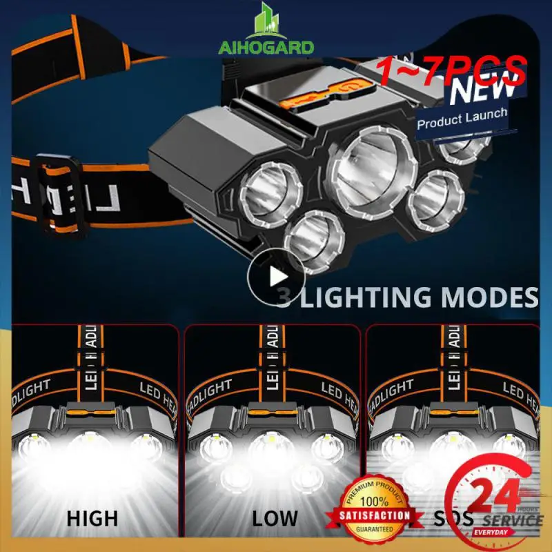 

1~7PCS Led Strong Headlight Super Bright Head-Mounted Flashlight Usb Rechargeable Built-in Battery Outdoor Rechargeable Night