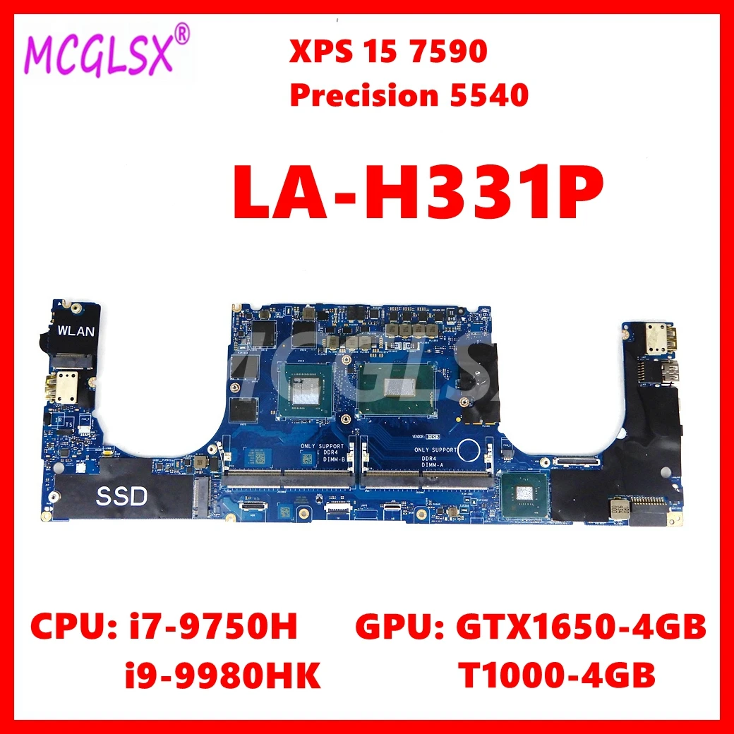 

LA-H331P Laptop Motherboard For Dell XPS 15 7590 Precision 5540 Notebook Mainboard i7/i9-9th Gen CPU T1000-V4G GTX1650-V4G