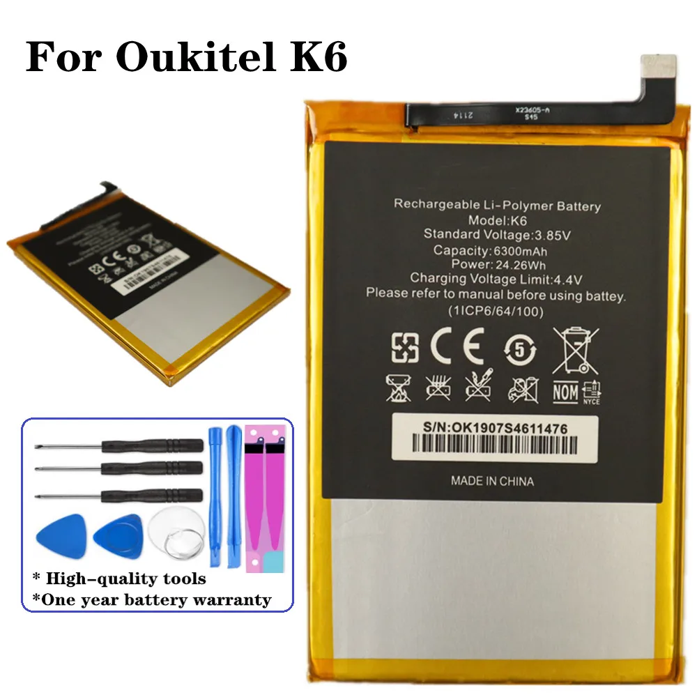 

100% Оригинальный аккумулятор 6300 мАч для Oukitel K6 сменные батареи высокое качество большая емкость резервная батарея + Инструменты