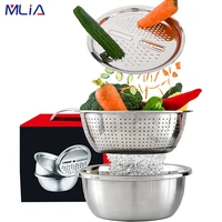 mlia 26cm 3 in 1 vegetable cheese slicer cutter drain basket stainless steel basin vegetable julienne grater salad maker bowl
