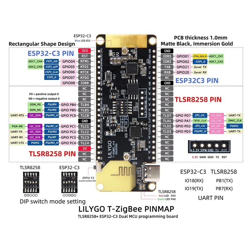 T-Zigbee ESP32-C3 TLSR8258 Zigbee Макетная плата IOT со сверхнизким энергопотреблением WiFi Bluetooth