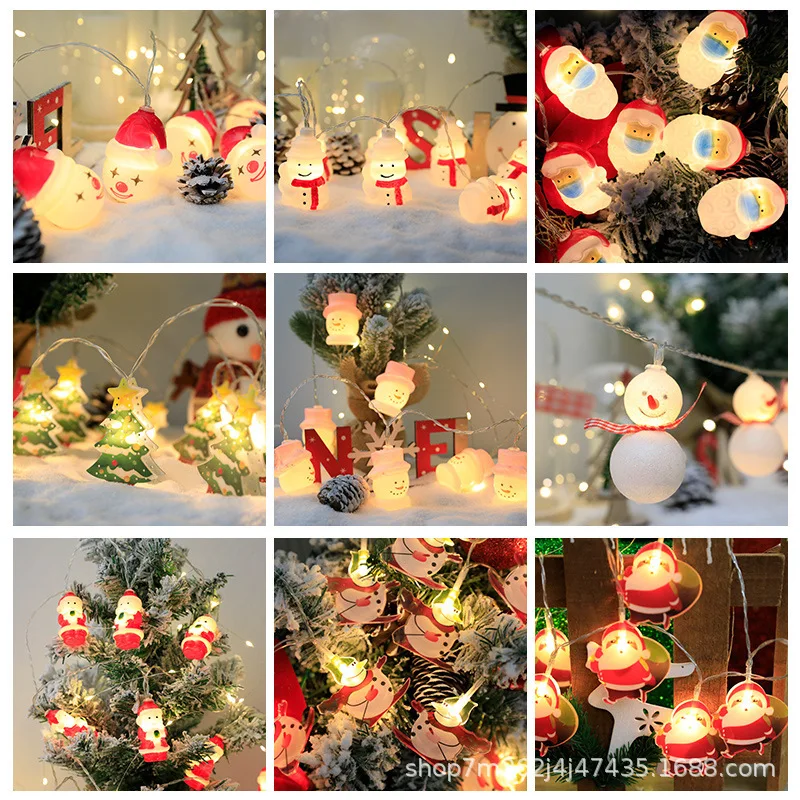 

2m 10Led Christmas Light String Santa Claus Snowman Oranments Xmas Tree Pendants Merry Christmas Decor 2023 Happy New Year Favor