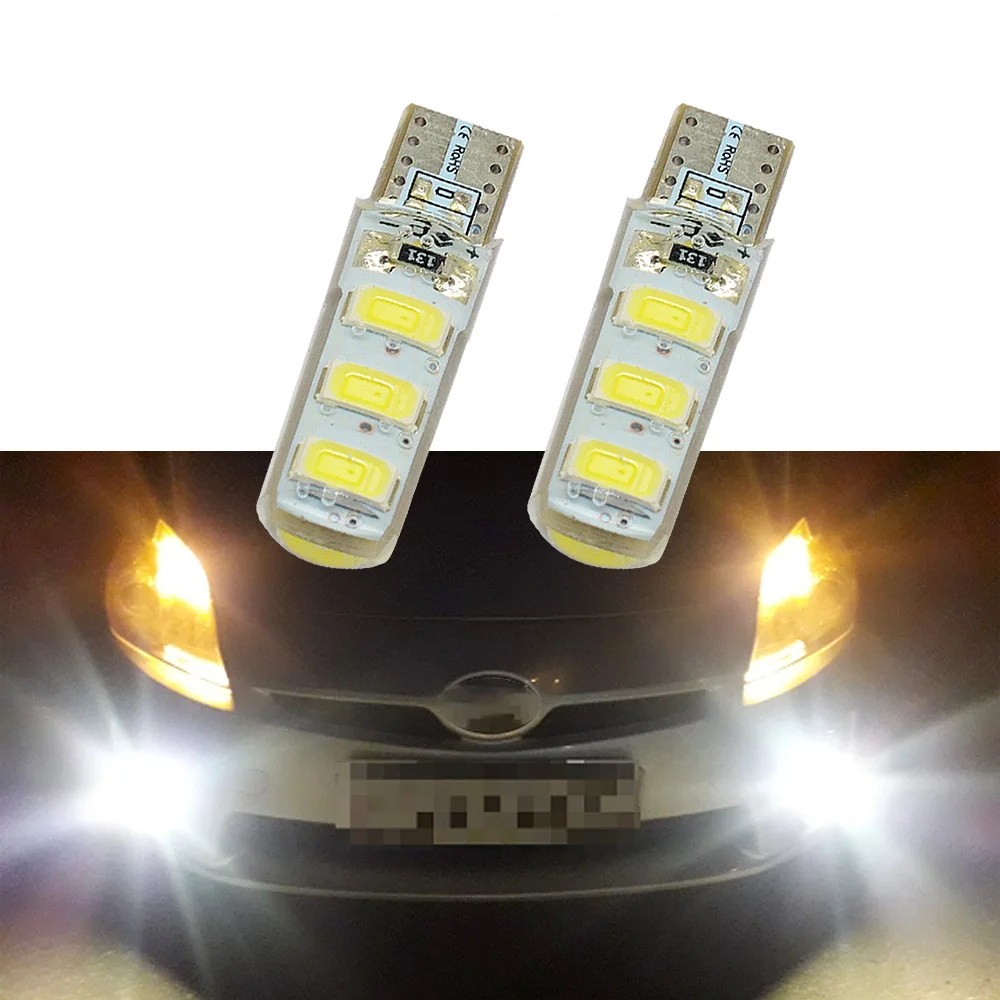 

2pcs Silicone Gel COB LED Car Light 12V T10 W5W Wedge Side Parking Reading Bulb Signal Lamp Clearance Door Light 5630 6SMD Chips