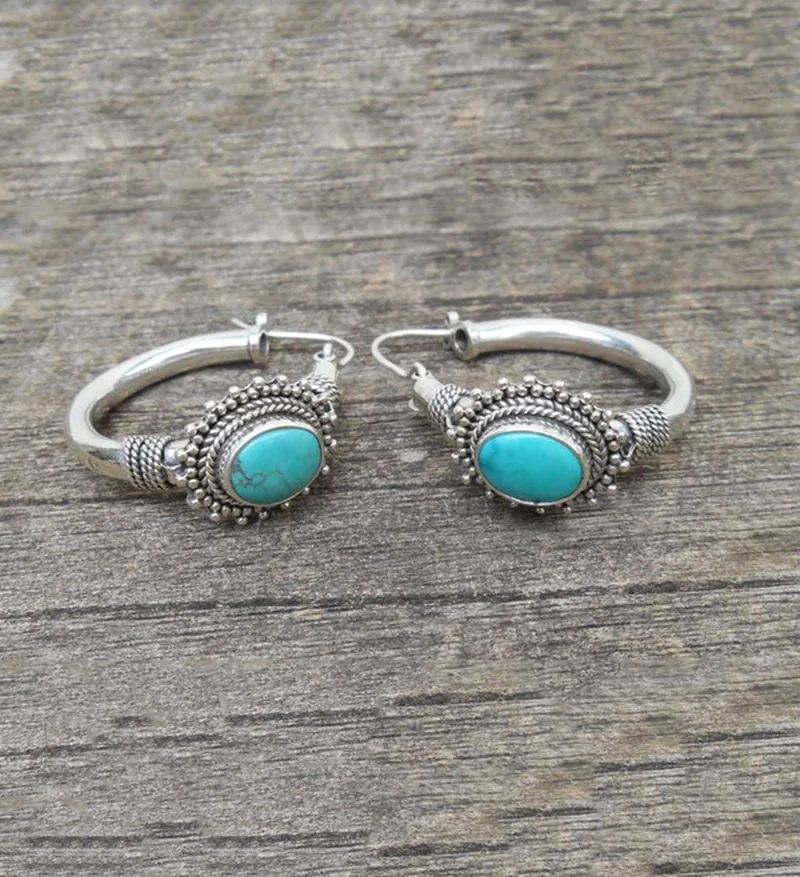 New Trendy Silver Color Women's Earrings Green Stone Hoop Drop Earrings for Women Bohemia Earrings Engagement Party Jewelry