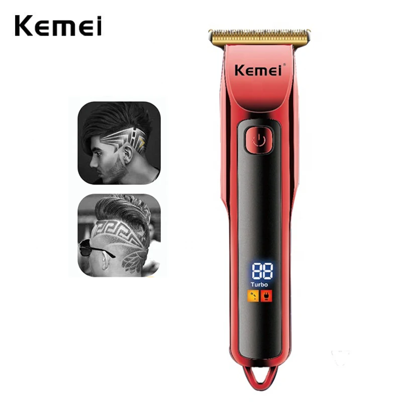 Kemei 0mm Hair Trimmer Barber Hair Clipper Cordless Hair Cutting Machine T-blade Beard Shaving Machine Electric Razor Men Cutter