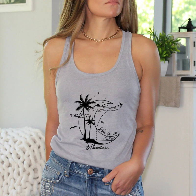 Майка женская пляжная с принтом Луна и графическим