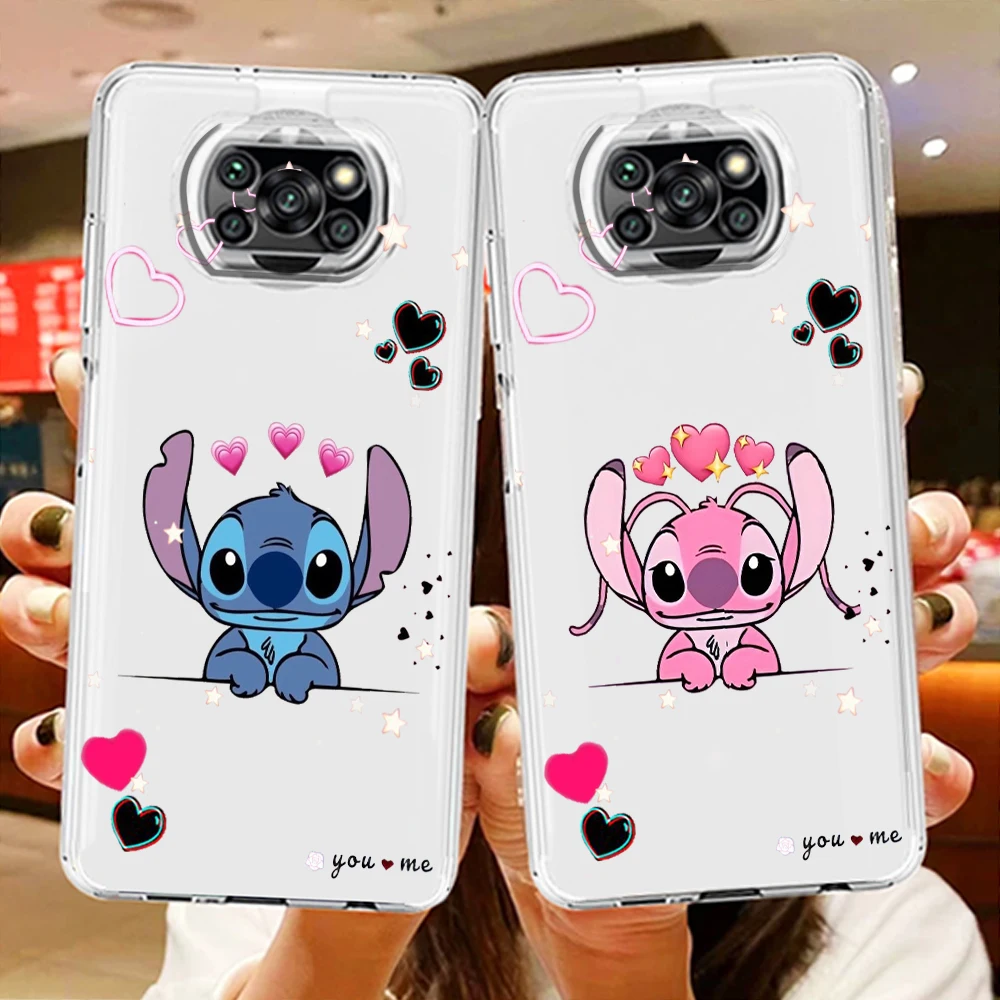 

Lilo & Stitch Luxury Cartoon Phone Case For Xiaomi Mi Poco X5 X4 X3 NFC F4 F3 GT M5 M5s M4 M3 Pro C50 C40 5G Transparent Cover