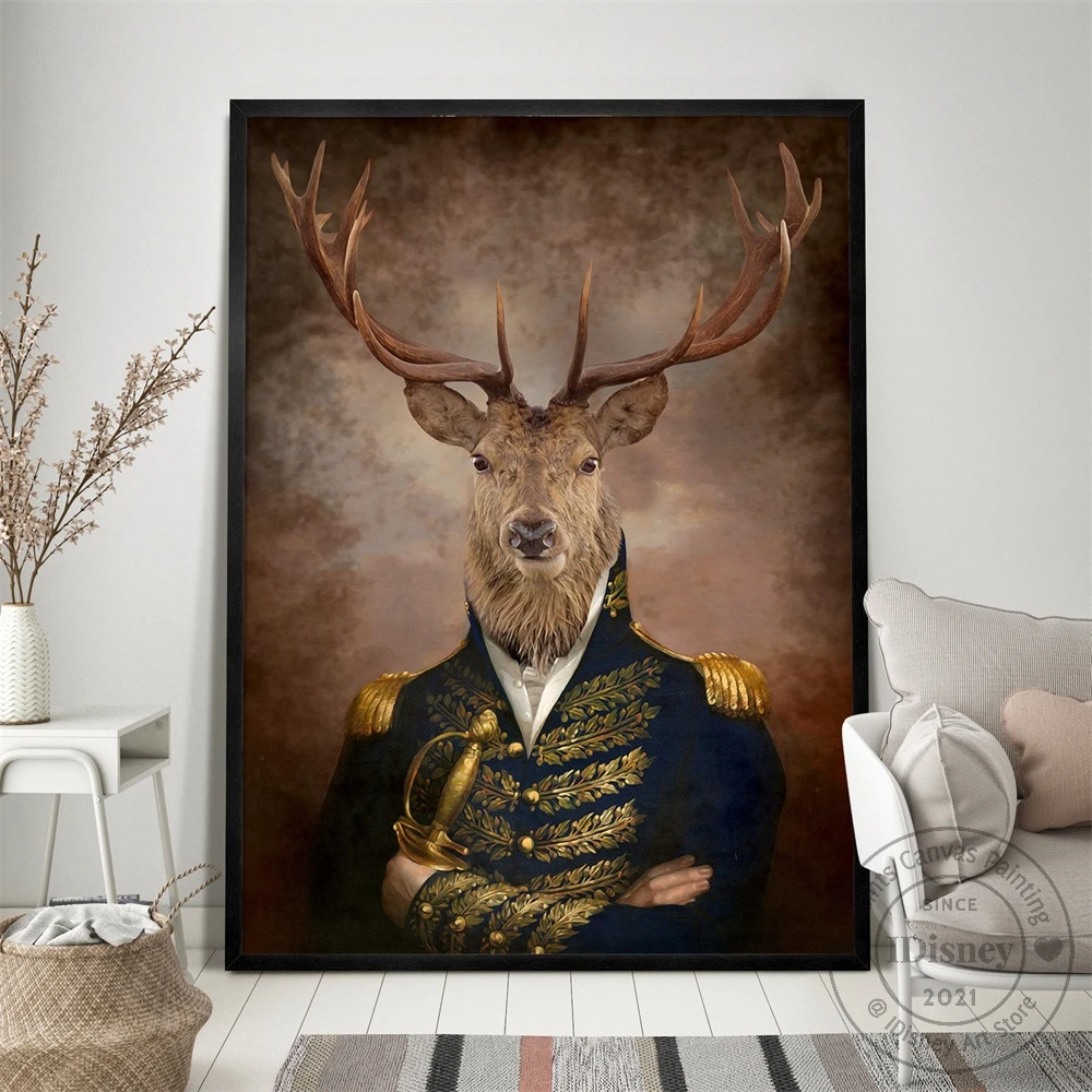 

Живопись на холсте с изображением оленя, животных, головы человека