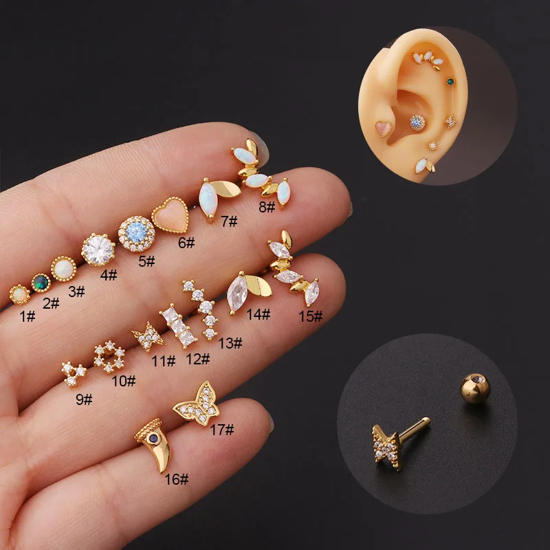 

1Pair 1.2mm Piercing Stud Earrings for Women Heart Leaf Butterfly 2022 Trend Jewelry Ear Cuffs Stainless Steel Earrings for Teen