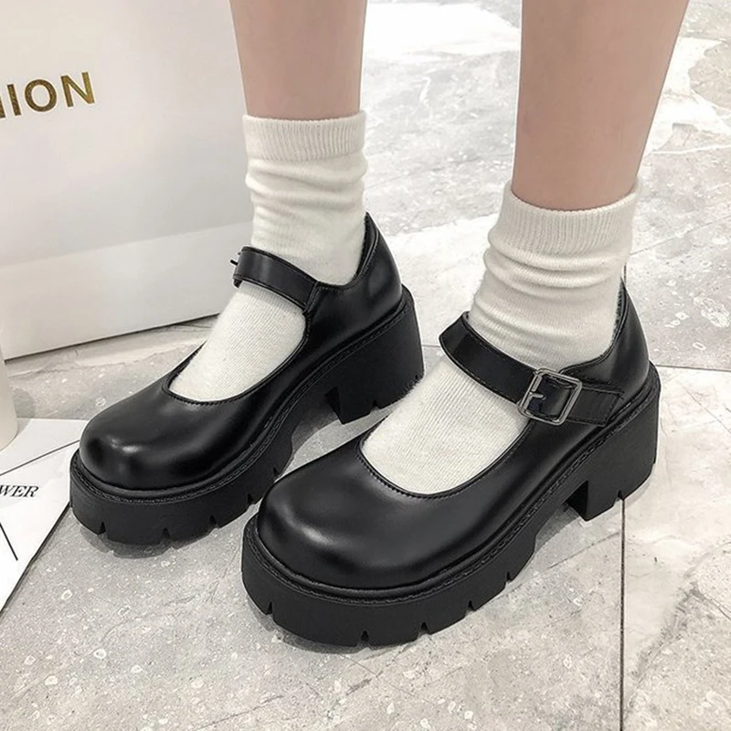 

Туфли женские в стиле «Лолита», винтажные Туфли Мэри Джейн на платформе и высоком каблуке, в японском стиле, Студенческая обувь для колледжа...