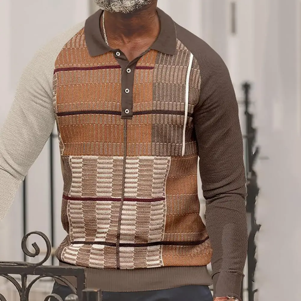 Футболка-поло мужская с винтажным рисунком приталенный пуловер длинным рукавом