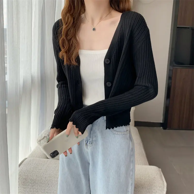 Вязаный крючком Женский пикантный кардиган с V-образным вырезом винтажный свитер